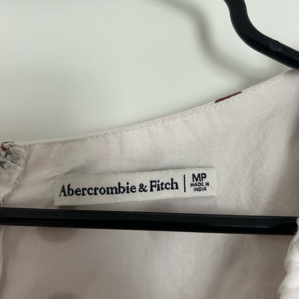 Abercrombie & Fitch Cream and Brown Polka Dot Mini Dress Puff Sleeve Tie MP - Picture 3 of 4